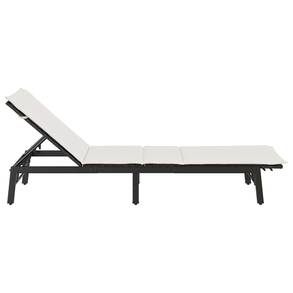 Black Sun Lounger with Cushion Poly Rattan