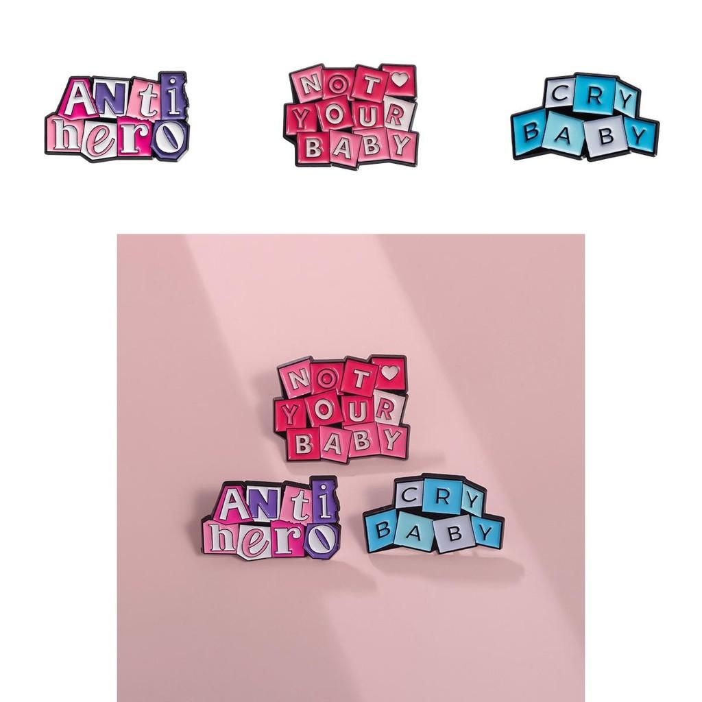 Stylish Cry Baby Pink Alloy Brooch Creative Letter Badge Unique Fashion Accessory
