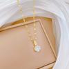 Fashion Trendy Geometric Pendant Necklace Titanium Steel Real Gold Plated Micro Inlaid Zircon Sweater Choker for Women Gift