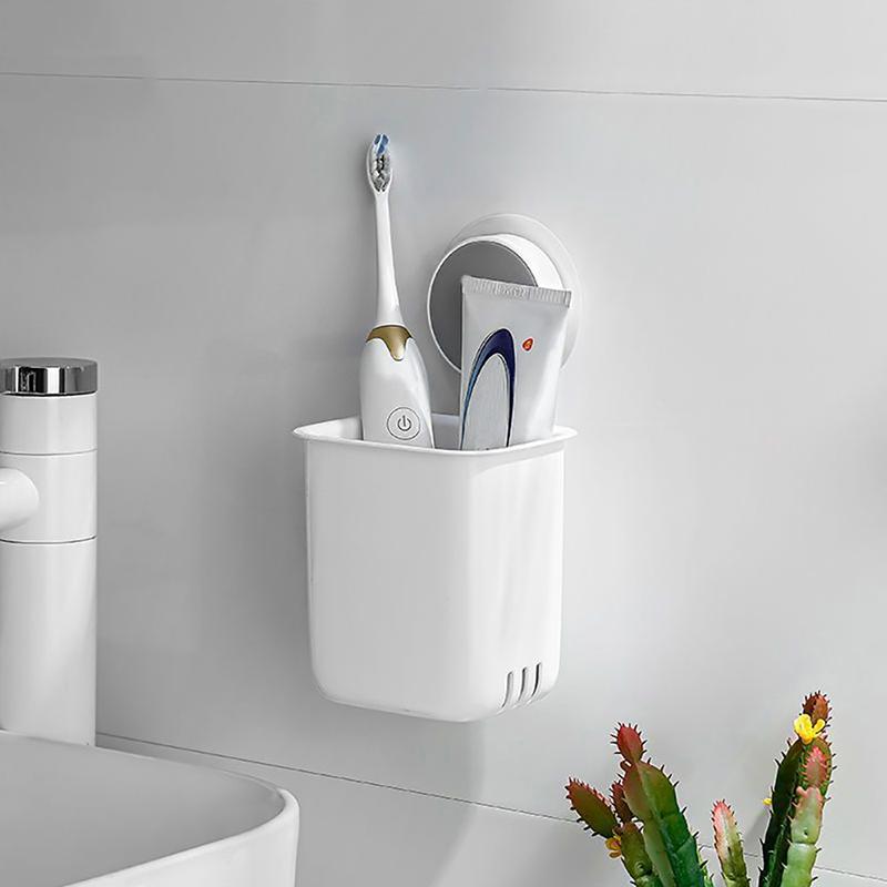 Adhesive Toothbrush Holder Wall Mounted Toothpaste Mouth Cup Waterproof Holder PP Bathroom Storage Shelf Rack Organizer
