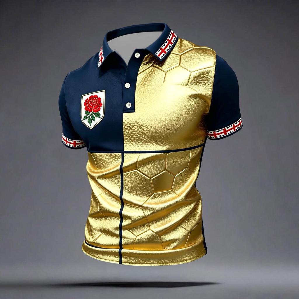 Men's Football Polo Shirt Classic Fit Short Sleeve Collar Button Placket Lightweight Breathable Sportswear for Casual Outdoor Activities