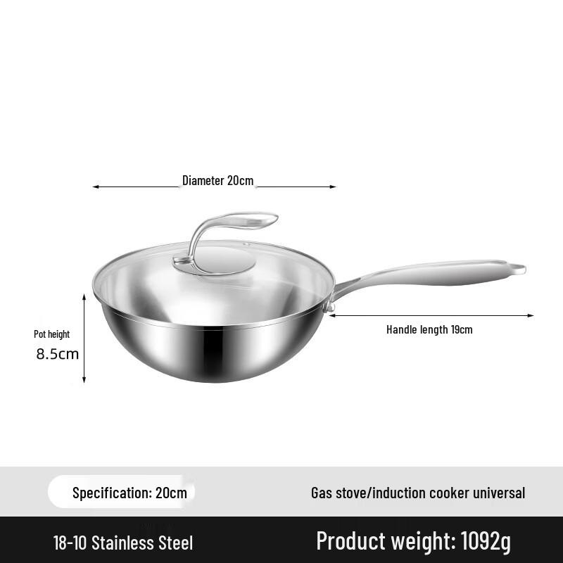 ZISIZ 20cm Multi-functional 316 Stainless Steel Wok