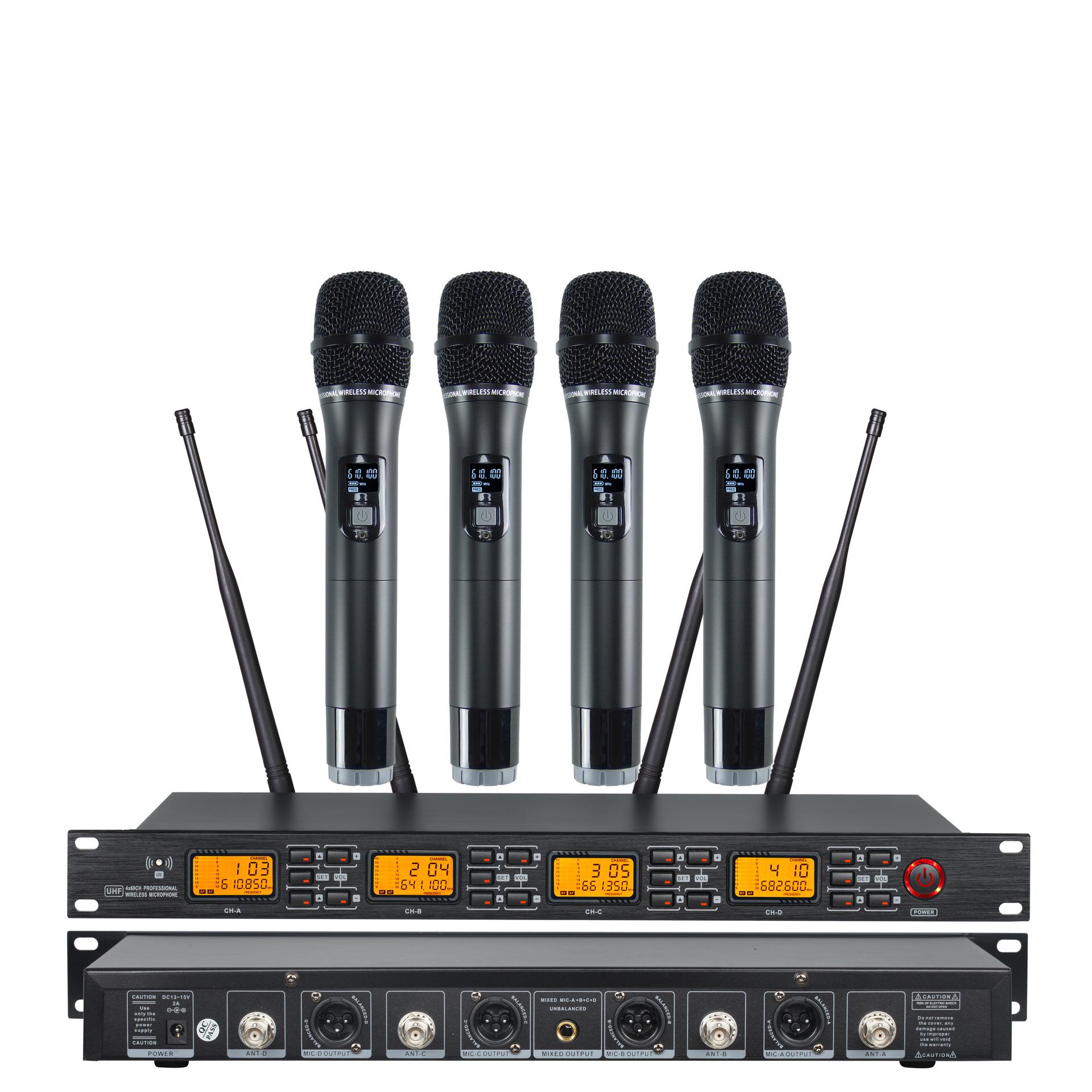 

One-to-Four Wireless Handheld Microphone Set - In Stock European Power Supply
