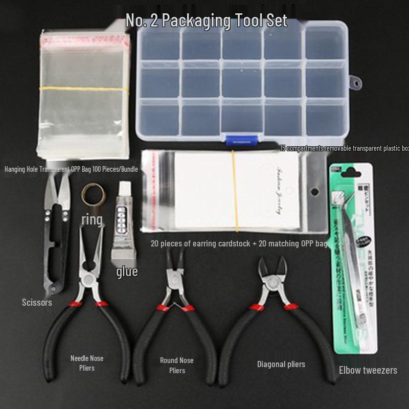 DIY Jewelry Tool & Material Set: Pliers, Glue, Storage Box, Wire, Ear Hooks, and Bracelet Accessories.