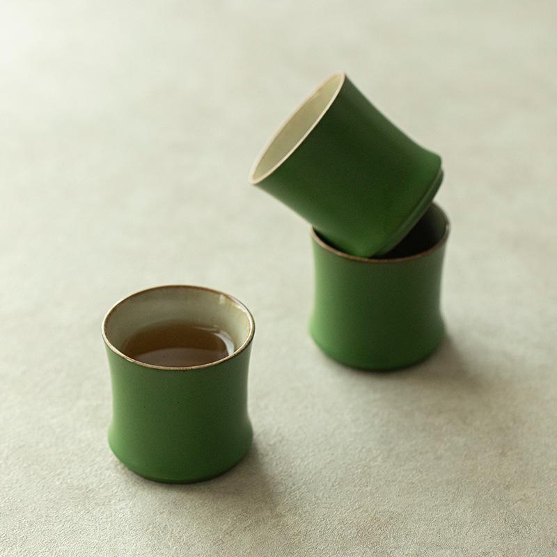 Chinese Style Bamboo Cup Creative Green Glaze Green Bamboo Teacup High-end Master Cup Home Kung Fu Tea Set Ceramic Drinking Cup