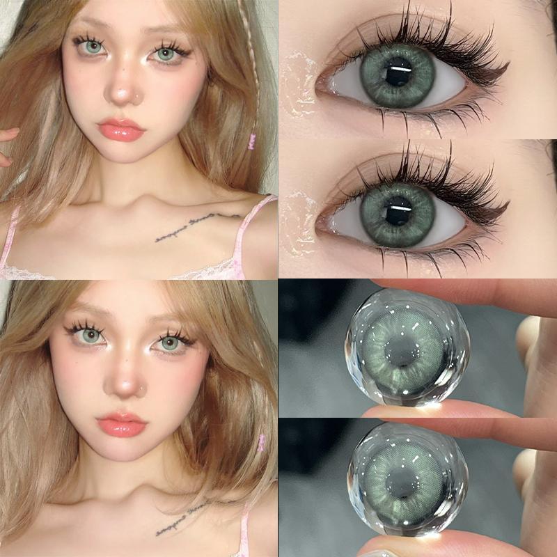 MillCreek  2pcs/Pair Color Contact Lenses With Grade 0-8.00  Miopia Cosmetics Contact Lenses Green 14.2mm Natural Grey Annual Use WT: 38%