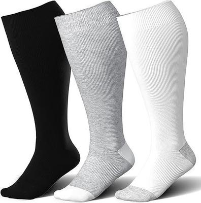 Three Pairs Wide-Calf Compression Socks: Plus Size Knee-High Support for Men & Women, Odor-Resistant Sports Socks