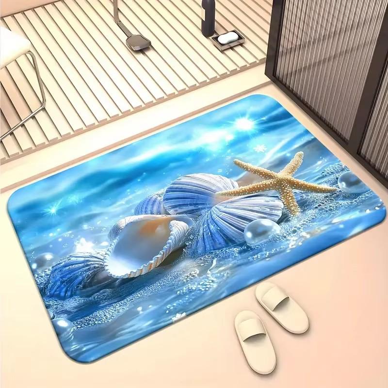 

Beach Starfish Shell Pattern Floor Mat, Bathroom Floor Mat, Anti Slip Mat, Shower Basin Foot Mat, Bathroom Door Mat, Home Decora 40x60cm