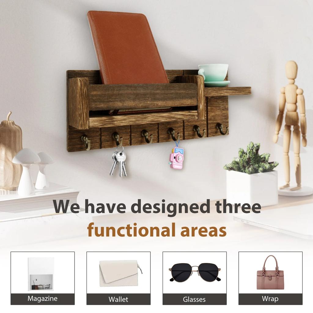 Mail Organizer for Wall Mount Mail Organizer for Wall Mount Key Holder with Shelf Includes Letter Holder and Hooks for Hallway