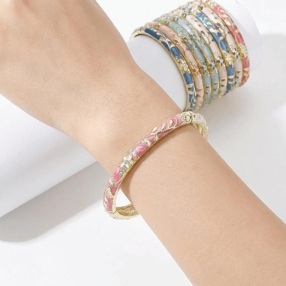 Enamel Flower Bangle Traditional Women's Hand Bracelet Vintage Cloisonne Bangle Jewelry Gifts