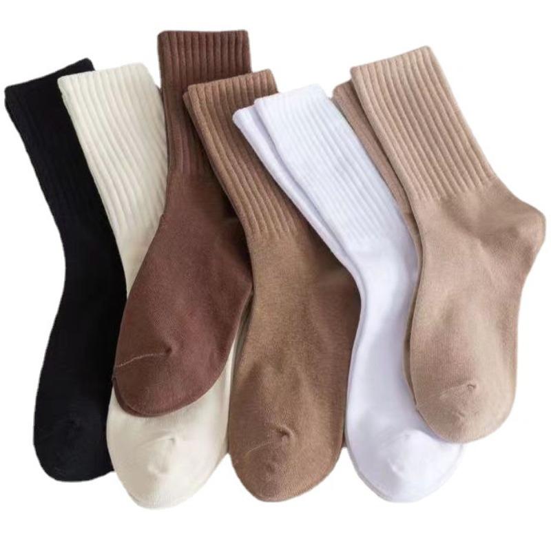 Chaussettes mi-mollet pour femmes, chaussettes éponge d'automne et d'hiver, couleur unie à rayures verticales, style collège, style sportif décontracté, chaussettes longues étudiantes