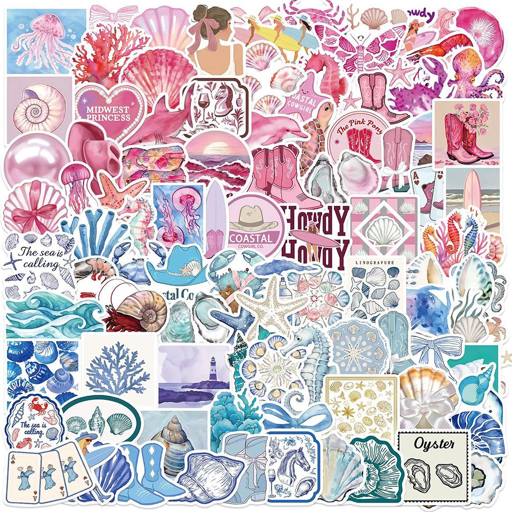 10/30/50/100pcs Cute INS Style Cartoon Blue Pink Coast Aesthetic Stickers DIY Laptop Notebook Suitcase Decoration Sticker Decals