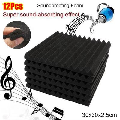 1/12Pcs 30x30x2.5cm Soundproofing Foam Triangular Groove Wedge Foam Tile Acoustic Foam Board