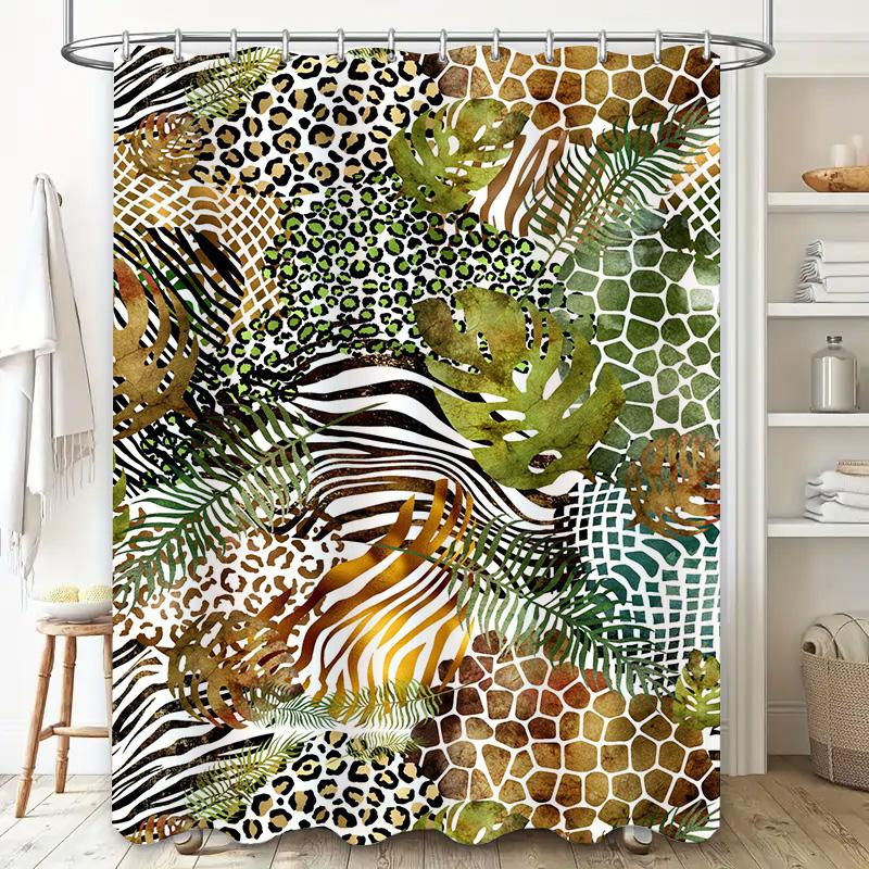 Luxus Tierprint Duschvorhang Mehrfarbig Grün Weiß Schwarz Gold Zebra Leopard Palme Design Wasserdicht Bad Dekoration f