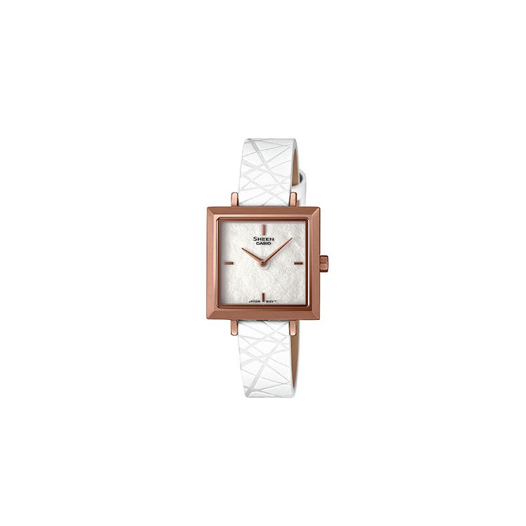 

Casio Sheen Japanese Minimalist Business Style Leather Strap Quartz Watch Women watches White SHE-C151PGL-7AUPFP-PERSON White Dial