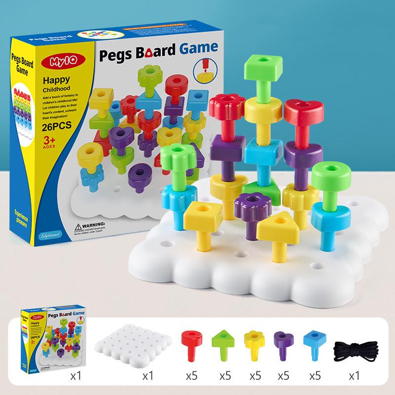 Toddler Pegs Board Game Montessori Toys Gears Block Stacking Play DIY Creative Threading Game Color Cognition Educational Toys