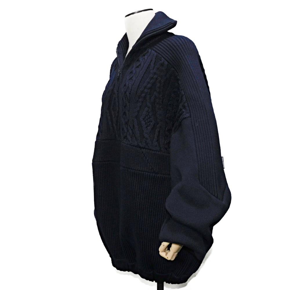 Used 11221 Oversized Mix Half-Zip Sweater 534489 T1502 8065 7840 XS Cable High Neck Rib Logo Navy Men's from Japan
