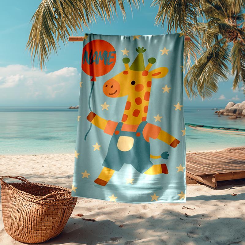 Custom Name Ultra-Soft Beach Towel with Giraffe Theme,Ideal for Pool - Camping, Diving - Perfect Travel Essential, Vibrant Beach Towel.