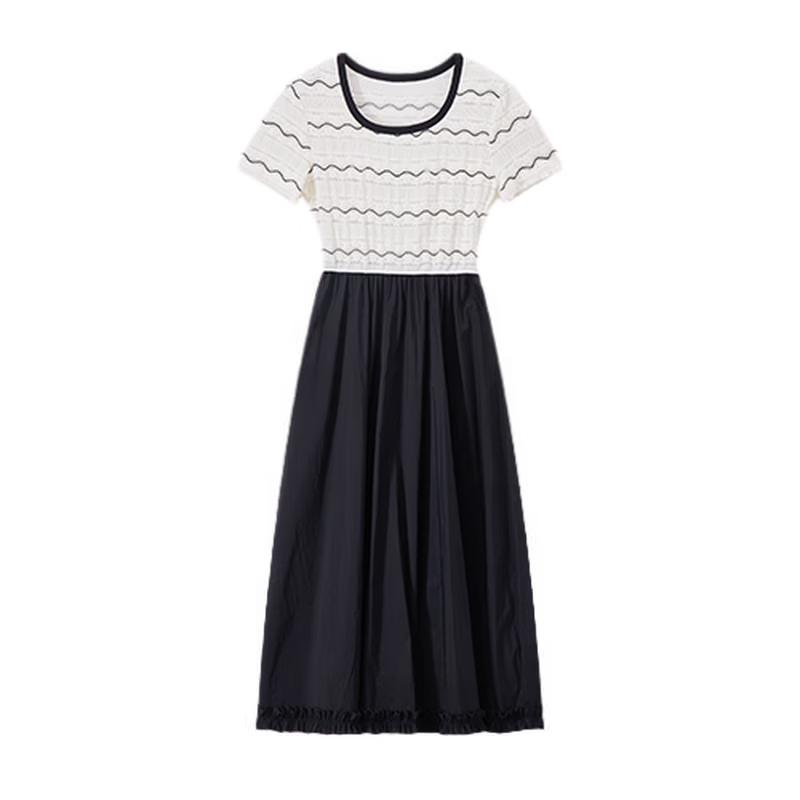 Women s Elegant Striped Color-Block Knitted Midi Dress XL