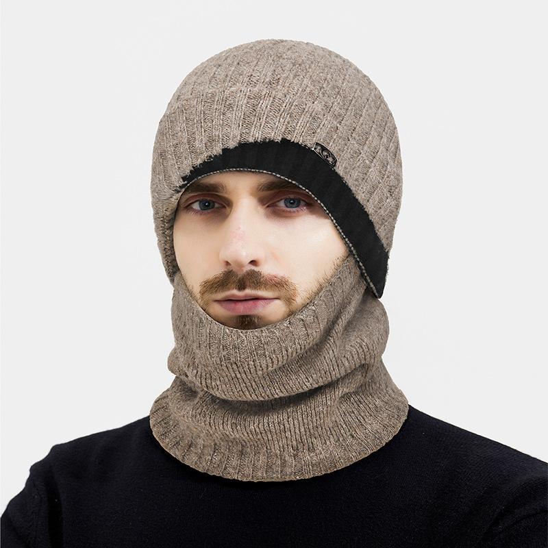 Winter Wool Hat Scarf Two-Piece Warm Wool Hat Men Women Cold-Proof Ear Protection Knitted Hat