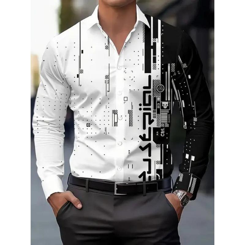 New Trendy Personalized Fashionable Casual Men's Printed Autumn Long-sleeved Shirt