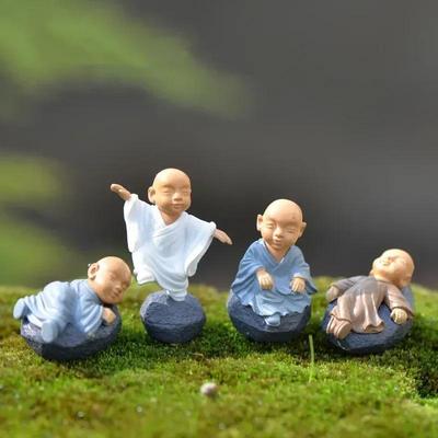 4 Stücke Chinesische Buddhistische Mönche Miniatur Bonsai Gartenmöbel Harz Handwerk Figurine Fee Garten Dekoration Desktop Decor