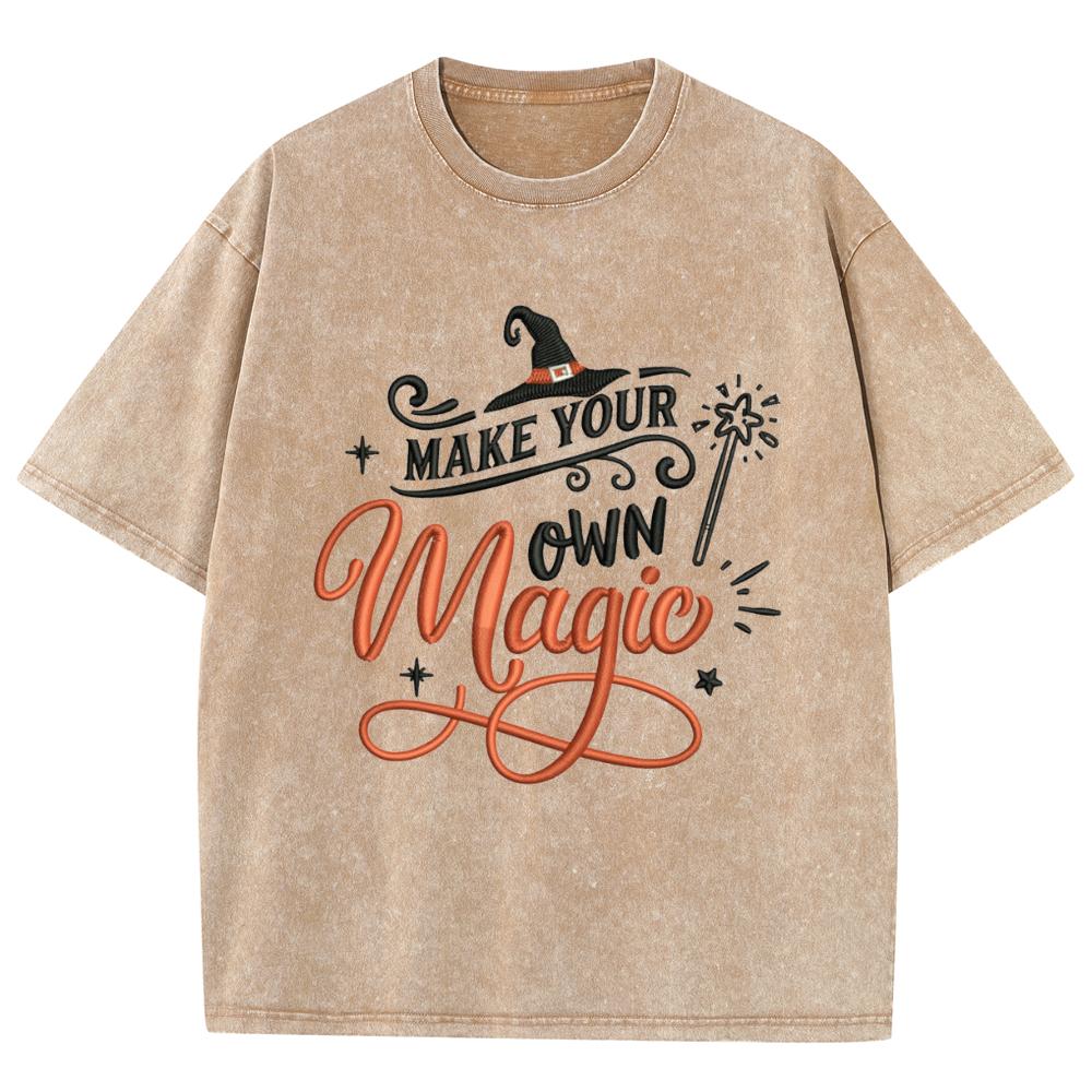 Magic Hand-Painted Letter Print Women's T-Shirt Washed Denim Oversized Loose Short Sleeve Unisex Fashion Casual Top