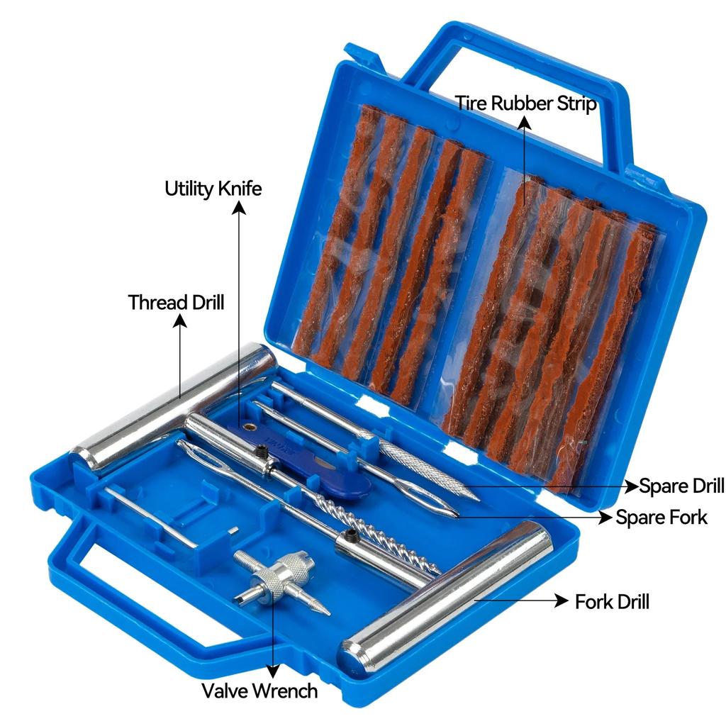 23Pcs Portable Car Tire Repair Kit DIY Easy Repair Tyre Puncture Repair Tool For Car Motorcycles ATVS Lawnmowers Tractors Trucks