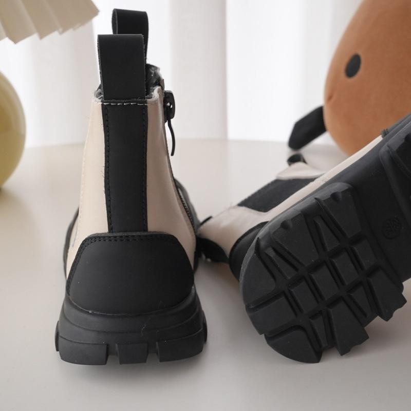 Herbst Winter Plüsch Kinder Kurze Stiefel Jungen Mädchen Kamin Stiefel Farblich Passende Gepolsterte Winter Schuhe