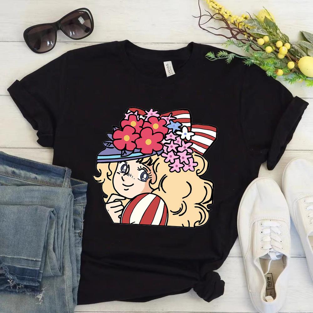 Anime Candy Candy T-shirt Clothes for Women Japanese Manga Short Sleeve Graphic Tee Y2k Kawaii Casual Tops Women's Sumer Clothes