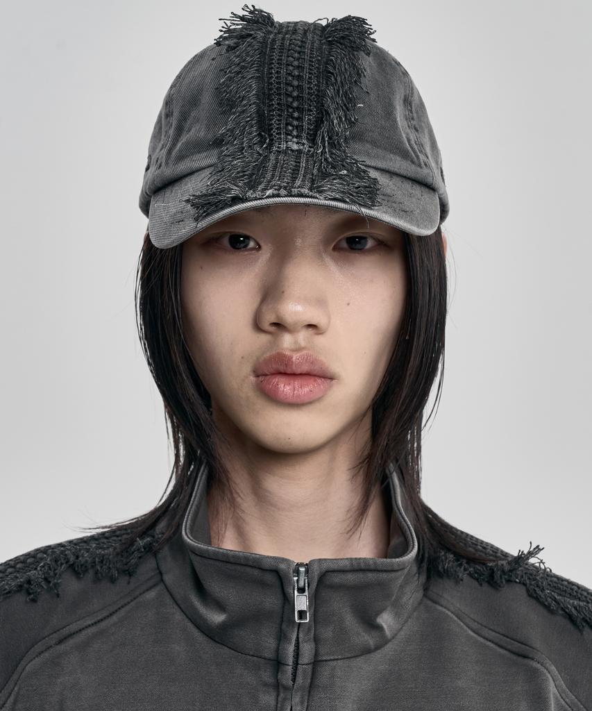 AJOBYAJO Lace Trimming Washed Cap [Charcoal]