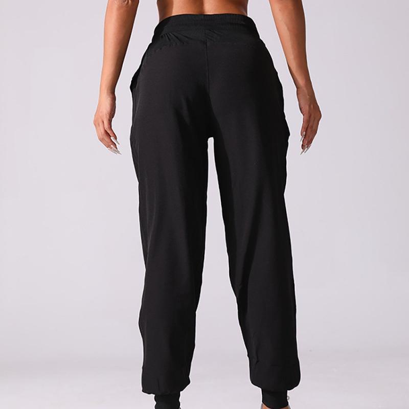 Women's Quick-Dry Yoga Fitness Nine-Point Cuffed Pants with Pockets