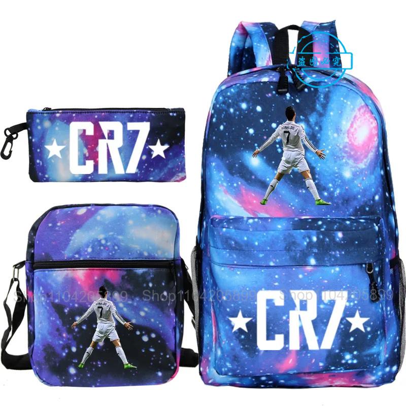 3pcs CR7 Backpacks Ronaldo Print Boys Girls School Bags Student Teenager Mochila Laptop Travel Rucksack Gift