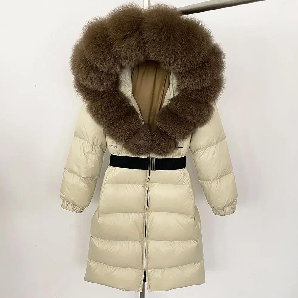 OFTBUY Moda Inverno Giacca Piumino 90% Imbottita con Piumino Collo in Pelliccia di Volpe Oversize Rimovibile Cucita Giacca Piumino Donna Abbigliamento Casual Largo