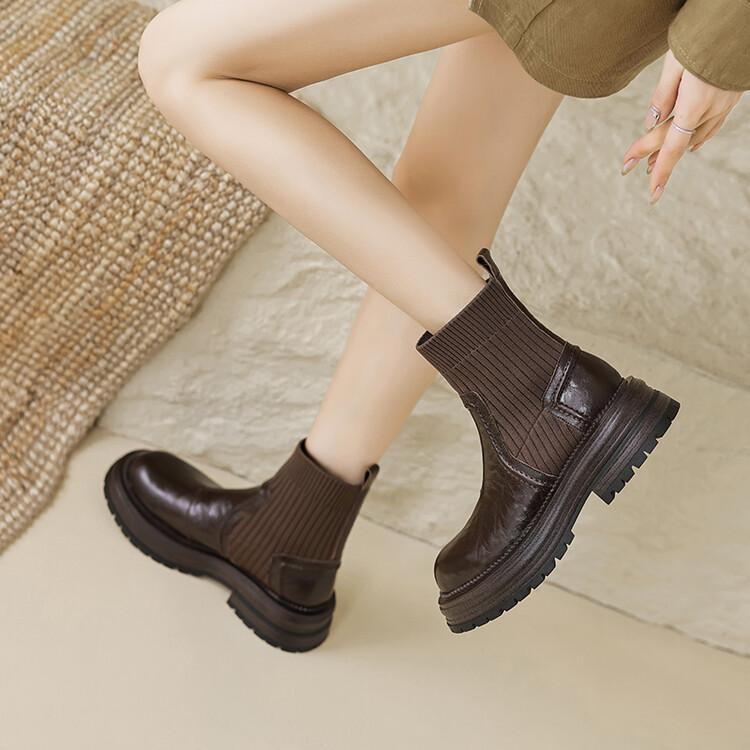 

Fashion New Autumn Winter Genuine Leather Women Boots Fashion Platform Boots for Women Chunky Heel Short Boots Botines Mujer High Heels 40