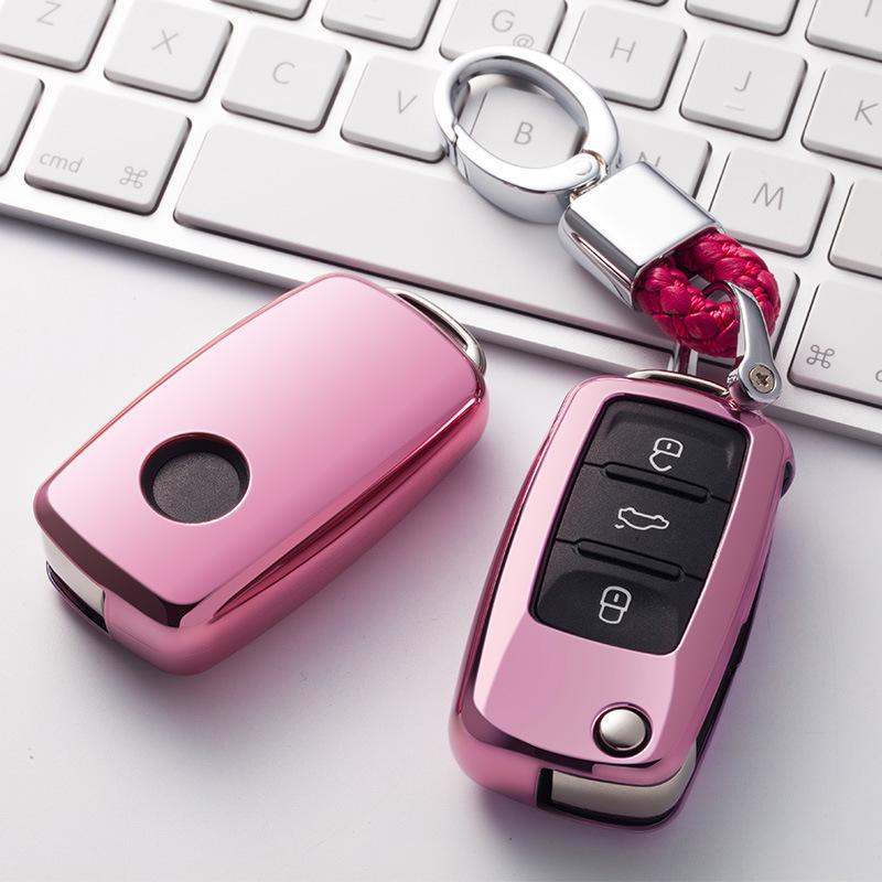 Volkswagen Folding TPU Key Case with Electroplated Soft Rubber Protective Shell for Lavida and Lamando Models