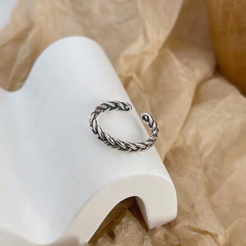 Beixi S925 Sterling Silver Woven Ring: Retro, Artistic, Open, Adjustable, Versatile Design.