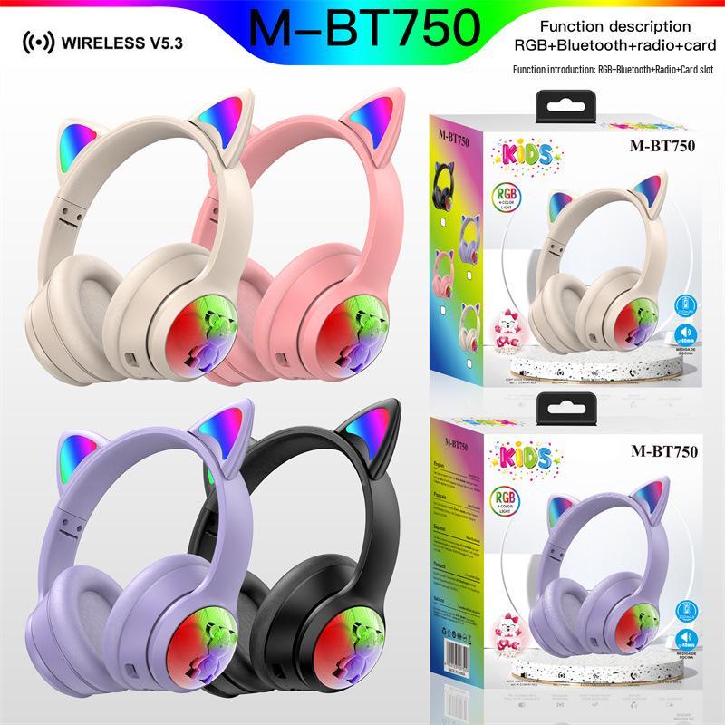 BT750 Wireless Cat Ear Over-Ear Headset for Kids - Gradient Design, Bluetooth, Gaming & Streaming