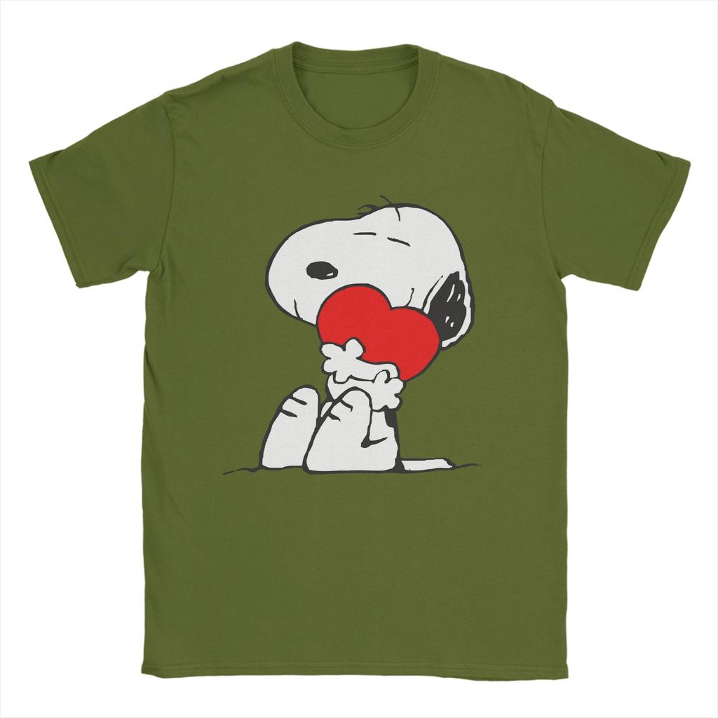 Vintage Snoopys with Heart TShirt for Unisex Crewneck Pure Cotton T Shirts Short Sleeve Tees Summer Clothes