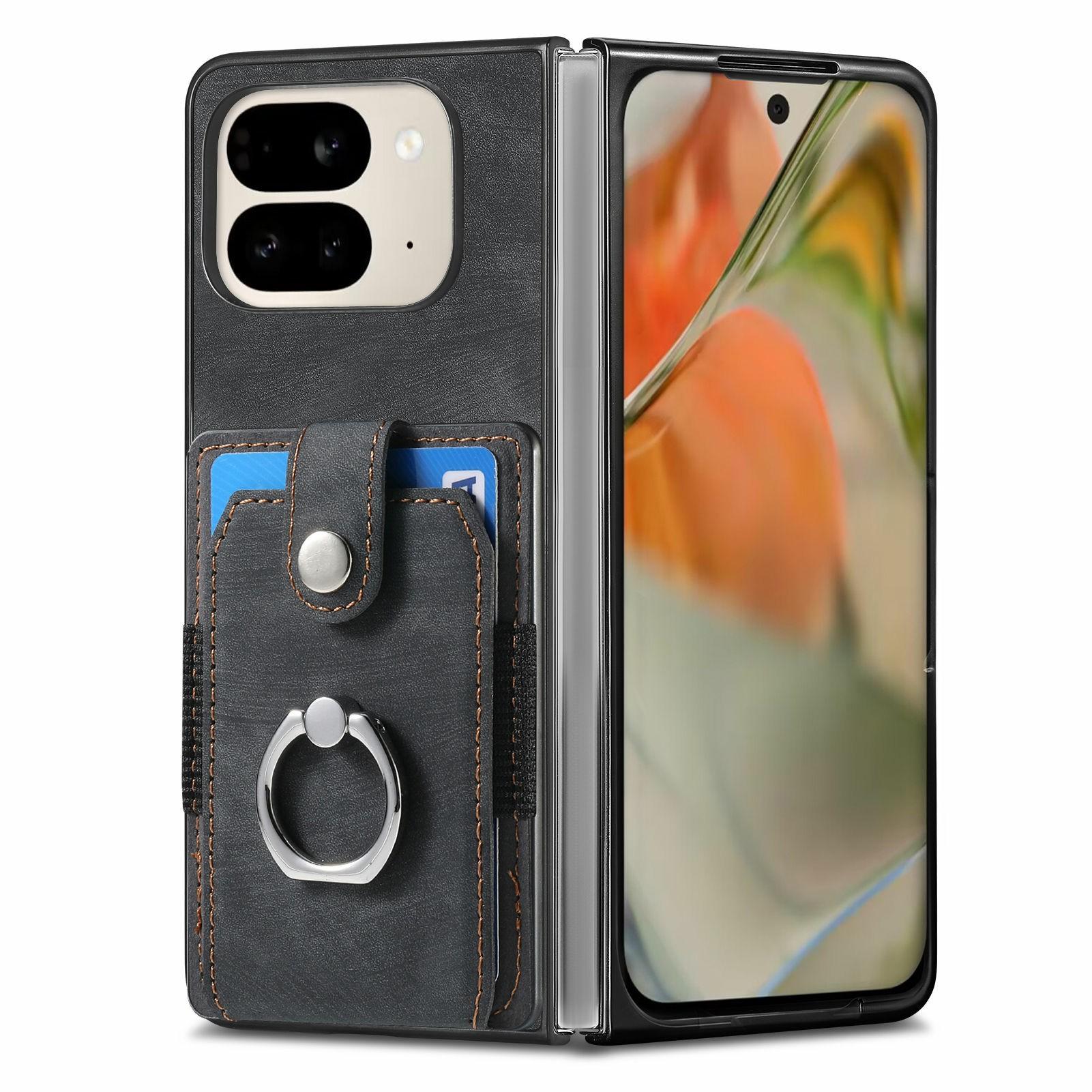 

For Google Pixel 9 Pro Fold 5G Case Kickstand Leather+PC Non-Slip Protective Cover Card Slots Purple