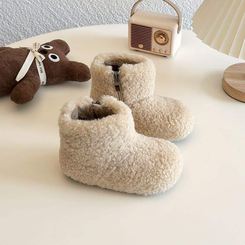 Girls Two Cotton Shoes Children's Snow Boots Plush 2025 Autumn and Winter New Plush Plush Birkenstocks Baby Winter Shoes