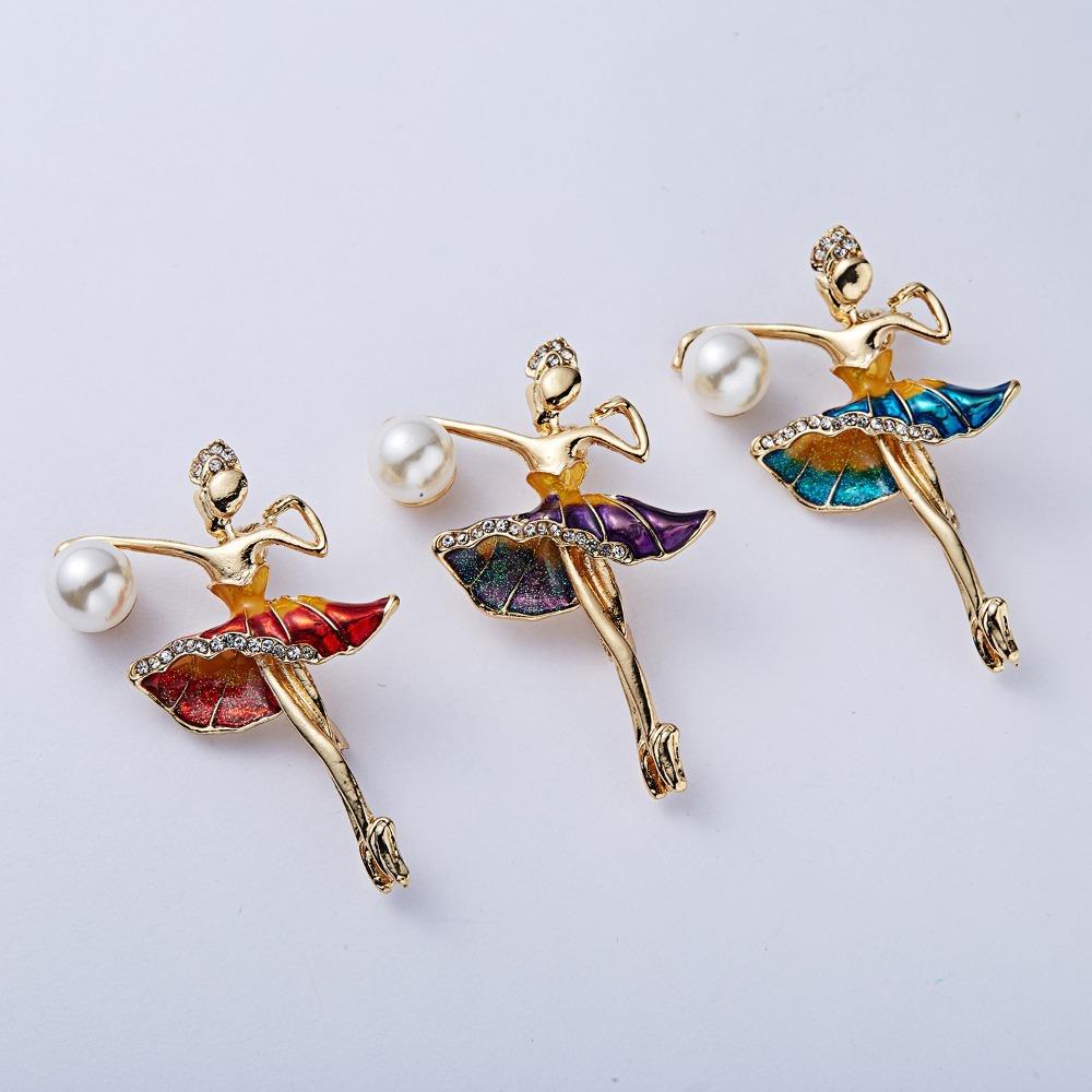 Girl Shape Gymnastics Girl Suit Accessories Korean Style Brooch Crystal Brooch Rhinestone Pins