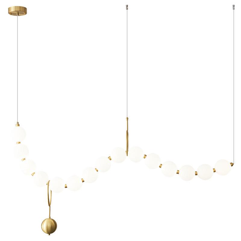 Nordic All-Copper Chandelier: French Pearl Necklace Design with Buddhist Beads and Acrylic for Dining and Living Rooms