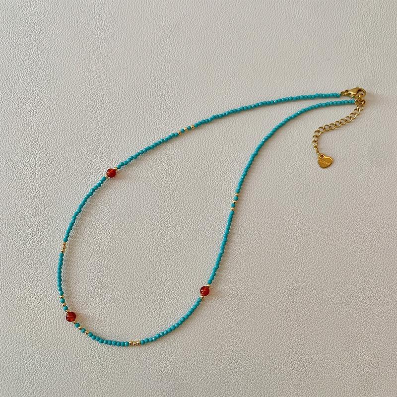 Optimize turquoise glass beads beaded necklace exquisite fashion versatile high sense temperament niche design personalized items