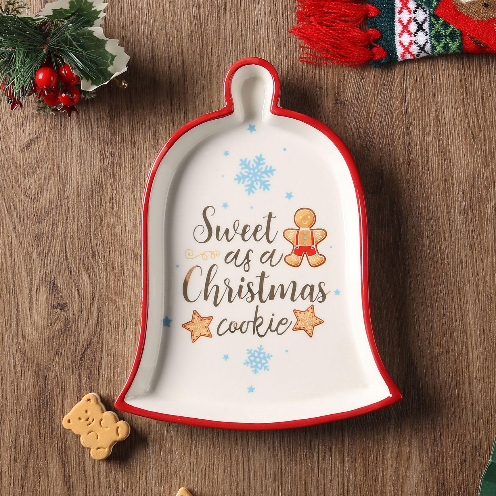 3D Pine Christmas Plate Gold Hand Painted Ceramic Dessert Tray for Party Decoration