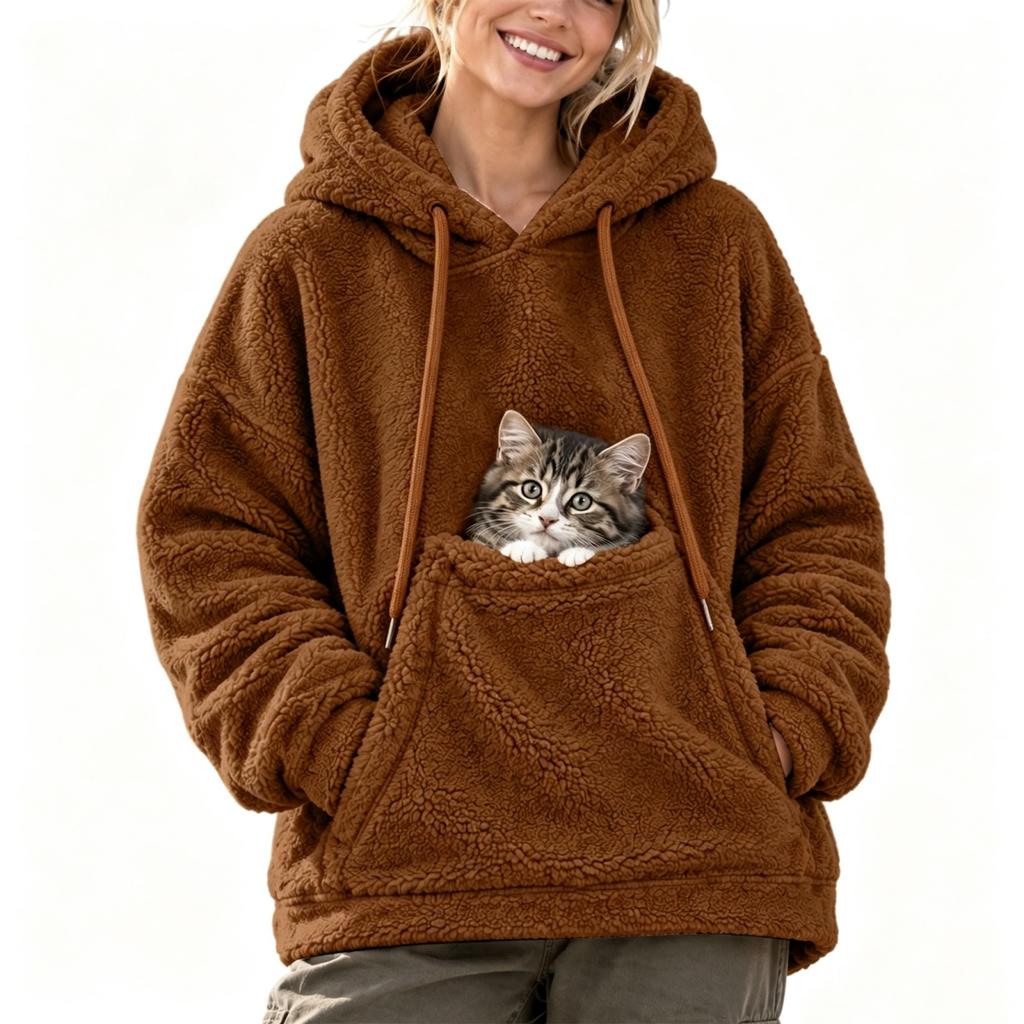 Women's Pet Pocket Drop Shoulder High Neck Hoodie