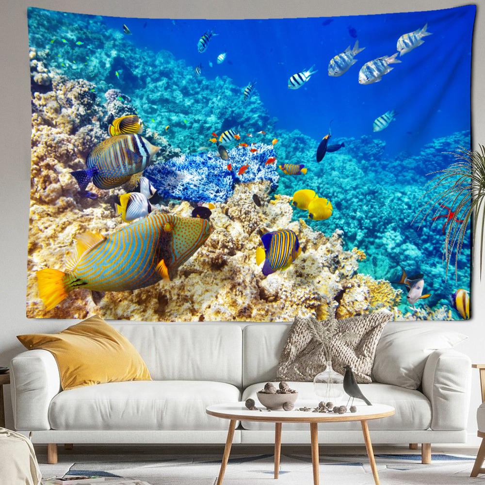 Submarine Tropical Fish Tapestry Wall Hanging Natural Scenery Art Simple Aesthetics Room Home Decor Background Cloth