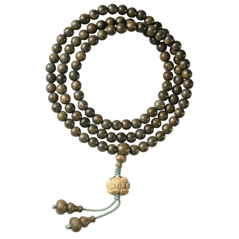 Braccialetto/Collana di Preghiera a 108 Perle Loto di Sandalo Verde e Bosso per Uomo & Donna
