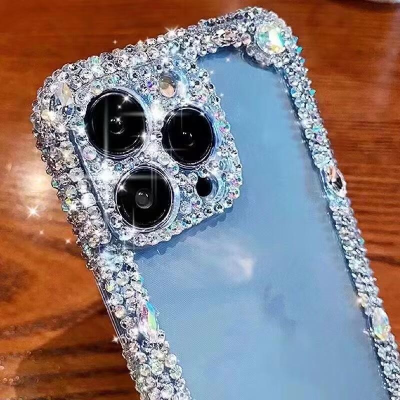 For iPhone15 14 13 12 11 Pro Max X XR XS Transparent All Inclusive Drop Resistant Soft Silicone Protective  Diamonds Phone Case Goddess Luxury Flash
