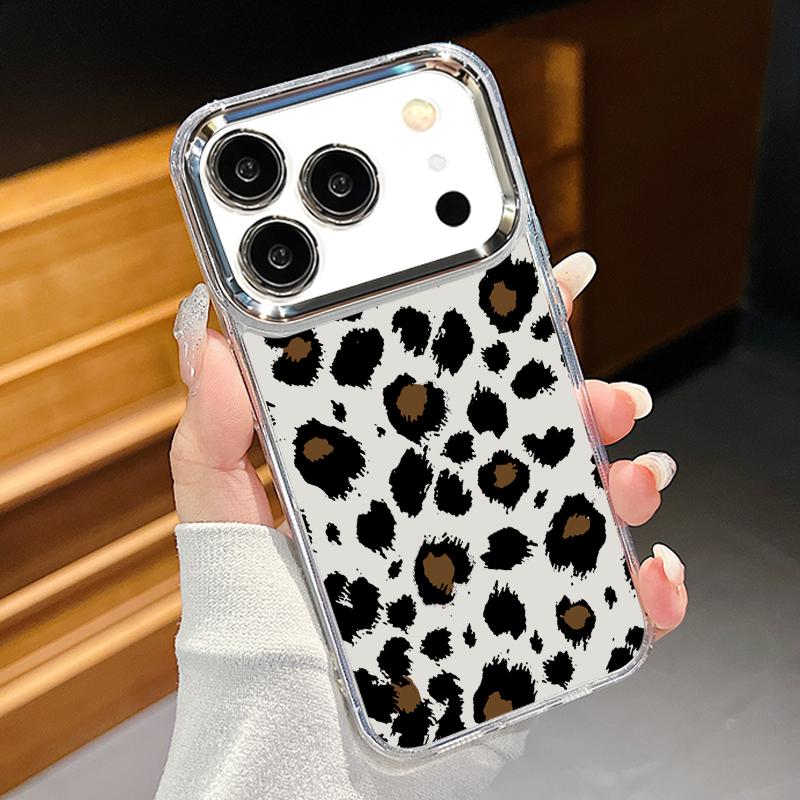 Leopard Print Phone Case For iPhone 17 Pro Max Plating Lens Frame Clear Soft Cover For iPhone 16 15 14 13 Pro Max 11 16E 17E